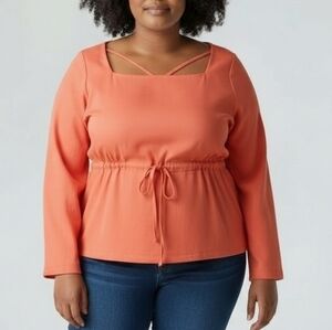 Ava & Viv Plus Off the Shoulder Balloon Sleeve Drawstring Waist Puffy Sh…